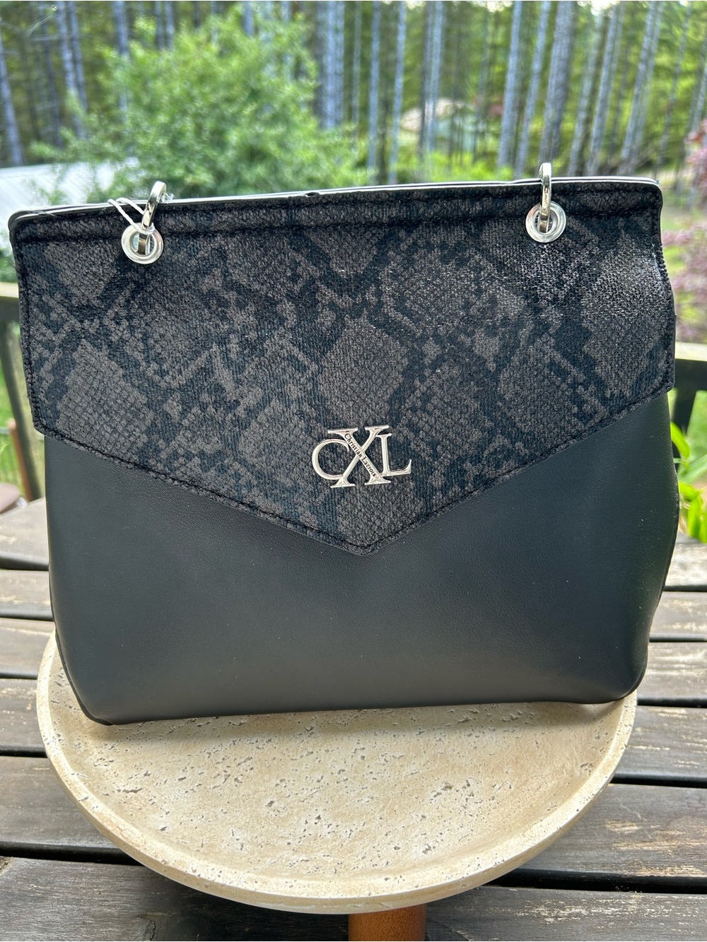 CXL by‎ Christian La Croix Black Snake-Print Tote Bag